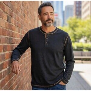 Venado Men's Flex Henley Shirt Size 2XLT Black Tan Stitching